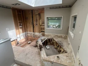 Master bathroom demolition by Inreal Construction — removed tub and exposed wall framing before remodel