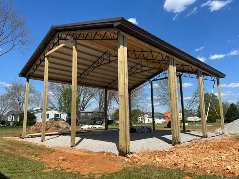 Post-frame pole building under construction in Washington State