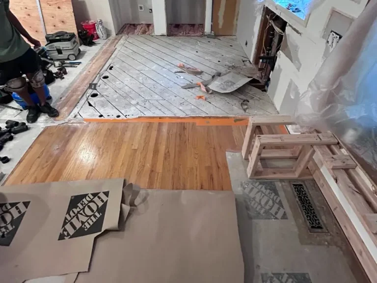 Hardwood floor repair in progress