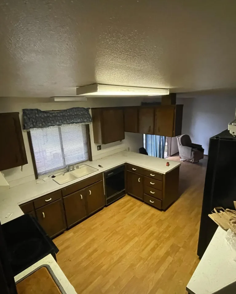 Before: worn kitchen floor