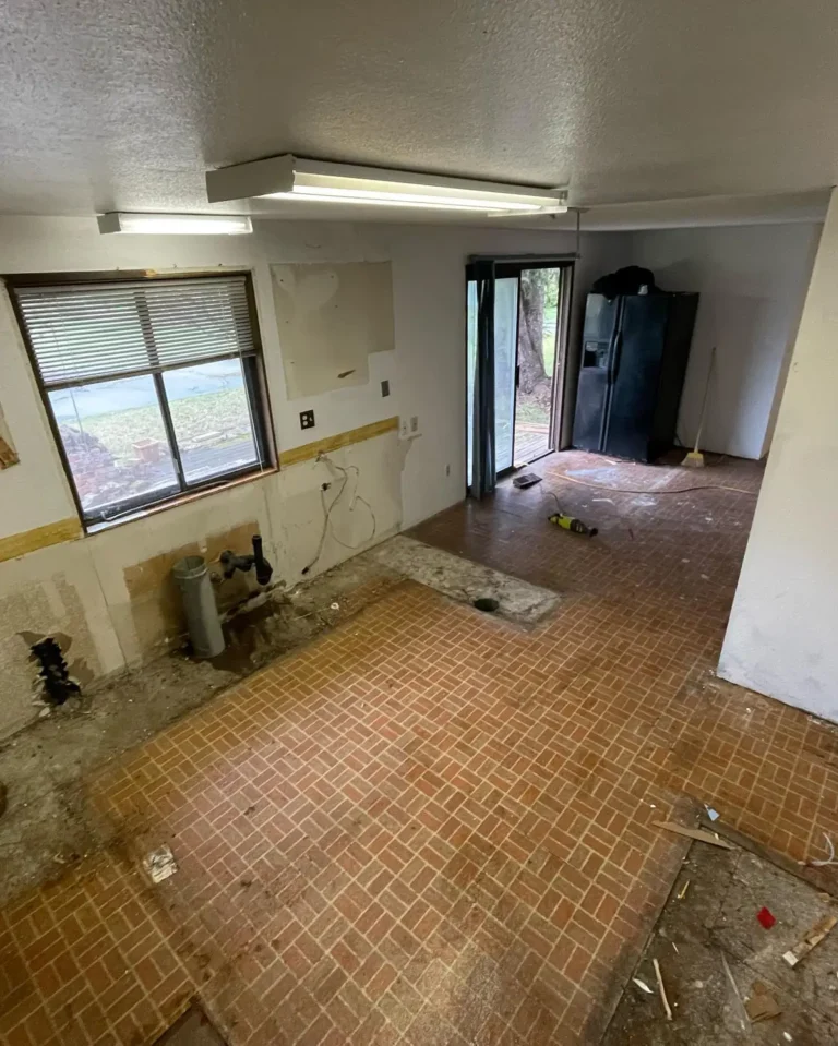 Kitchen with old flooring removed