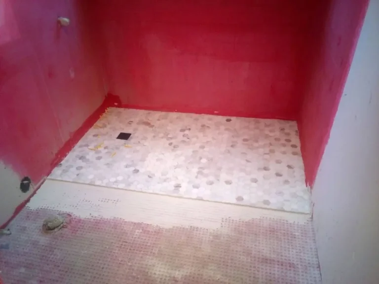During: mosaic shower pan